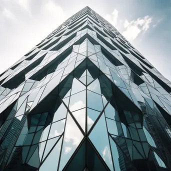 Modern skyscraper with diamond-shaped windows reflecting cityscape - Image 1