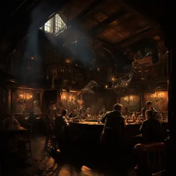 Chiaroscuro painting of an old-world English pub - Image 4