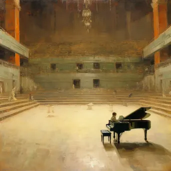 Child playing a grand piano in an empty concert hall - Image 2