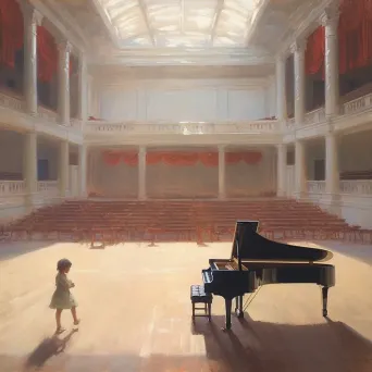 Child playing a grand piano in an empty concert hall - Image 4