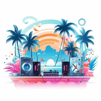 Summer music festival logo with beach party and DJ booth - Image 1