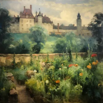 Image of a walled medieval herb garden with a well and castle in the background - Image 3