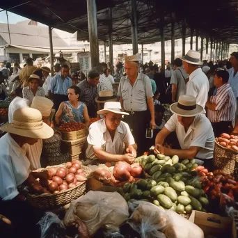 Crowded farmers market with people buying fresh produce - Image 1