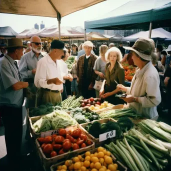 Crowded farmers market with people buying fresh produce - Image 2