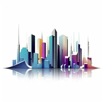 Technology company logo with abstract futuristic cityscape on white background - Image 4