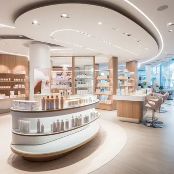 Interior of a luxury pharmacy with beauty brand displays - Image 1