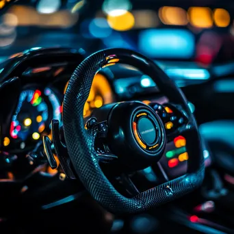 Close-up of a high-performance racing car steering wheel - Image 1