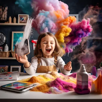 Excited girl watching a baking soda and vinegar volcano eruption. - Image 2