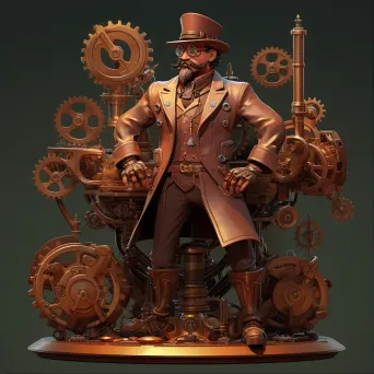 Low-poly steampunk inventor with detailed gear mechanisms - Image 1