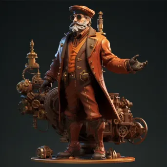 Low-poly steampunk inventor with detailed gear mechanisms - Image 3