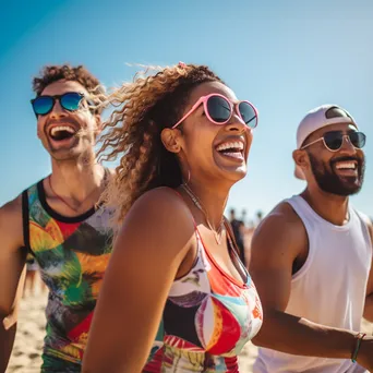 Diverse group of friends playing beach volleyball under the bright summer sun. - Image 2