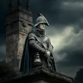 Dutiful soldier standing guard at war memorial under overcast sky - Image 3