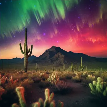 Vivid Aurora Borealis Mountainous Desert