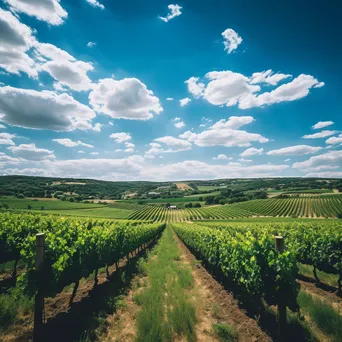 Expansive vineyard landscape with lush grapevines and blue sky. - Image 1