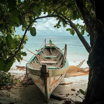 Traditional pearl diving boat on sandy beach - Image 3