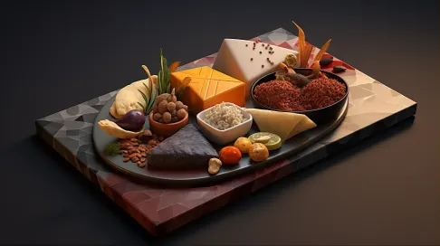 Middle Eastern mezze plate in low poly style with warm hues - Image 1