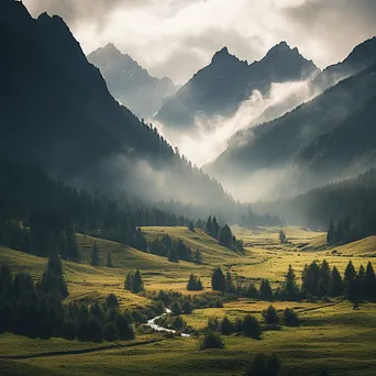 Foggy mountain peaks in a misty valley - Image 1