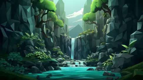 Waterfall Oasis Low Poly