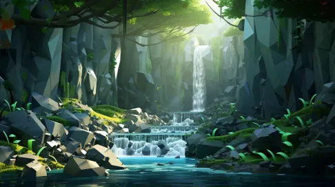 Brilliantly colored low poly hidden waterfall - Image 2