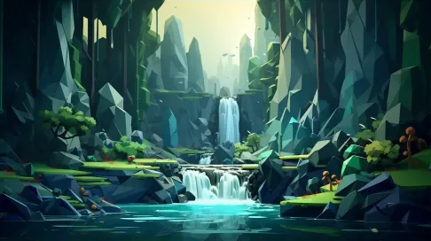 Brilliantly colored low poly hidden waterfall - Image 3