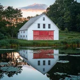 Barn at Sunrise Reflection