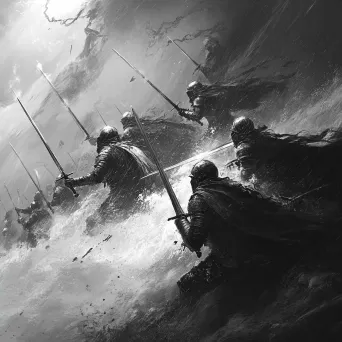 Epic medieval battle artwork in chiaroscuro style - Image 4