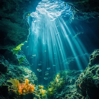 Underwater view of coastal cave with marine life - Image 4