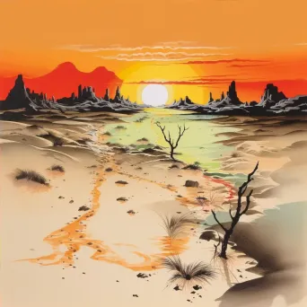 Image of a dramatic desert sunset scene with long shadows - Image 4