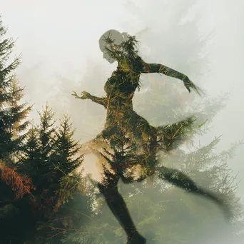 Double exposure of a dancer and a forest - Image 1