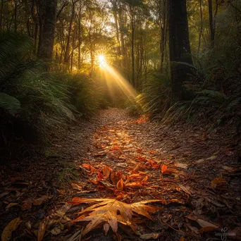 Secluded forest path with crunchy autumn leaves - Image 1