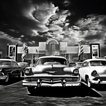 Digital art of a bustling 1950s drive-in movie theater - Image 1