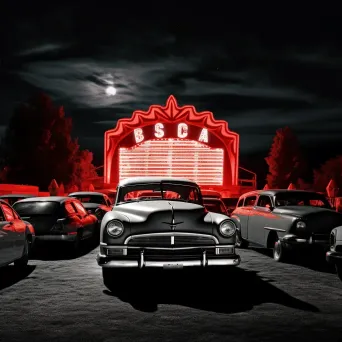 Digital art of a bustling 1950s drive-in movie theater - Image 2