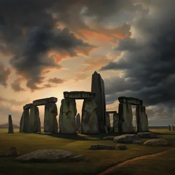 Stonehenge monument under a dramatic cloudy sky at sunset - Image 4