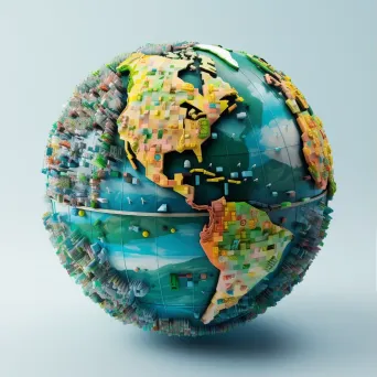 Pixelated representation of a globe formed by discarded plastic, exposing global waste crisis - Image 1