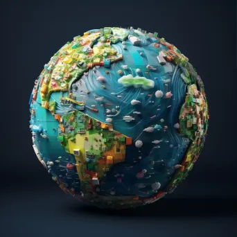 Pixelated representation of a globe formed by discarded plastic, exposing global waste crisis - Image 3