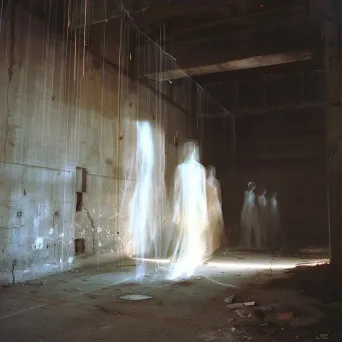 Eerie light trails in abandoned building with ghostly figures - Image 3