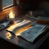 Contrasting books on table under warm lighting - Image 3