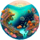 Image of a vibrant coral atoll with sparkling clear waters revealing teeming marine life below - Image 4