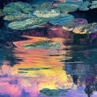 Bacteria colonies depicted as warped reflections on a lake at sunset - Image 2