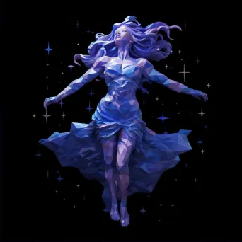 Low-poly Greek Goddess Nyx in deep blues and purples with twinkling stars - Image 2