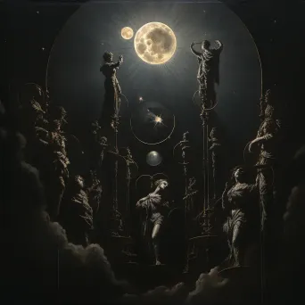 Artwork depicting the lunar cycle with dramatic lighting against a starry sky - Image 1