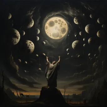 Artwork depicting the lunar cycle with dramatic lighting against a starry sky - Image 2