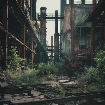 Decaying industrial factory with broken smokestacks - Image 1