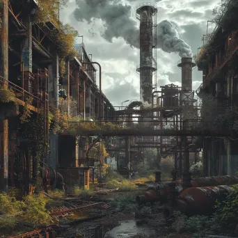 Decaying industrial factory with broken smokestacks - Image 3