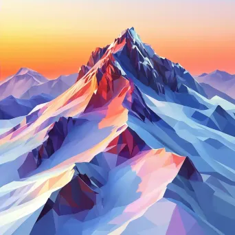 Low poly rendering of snow-capped mountains under a vibrant sunset - Image 4