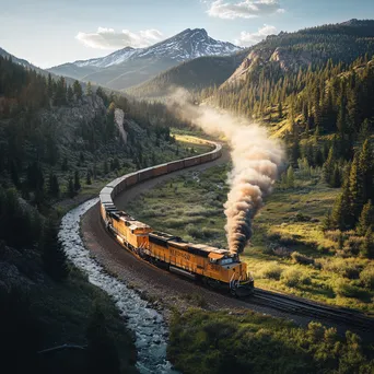 Freight train winding through the mountains - Image 1