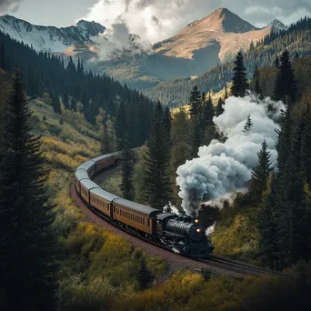 Freight train winding through the mountains - Image 2