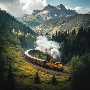 Freight train winding through the mountains - Image 3