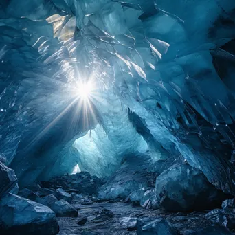 Iceberg cave with towering walls and sparkling light reflections - Image 2