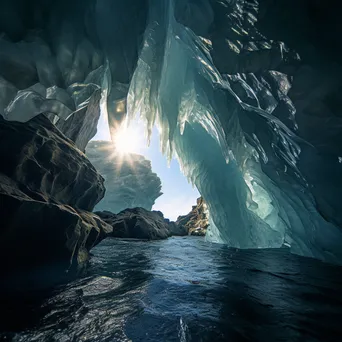 Iceberg cave with towering walls and sparkling light reflections - Image 3